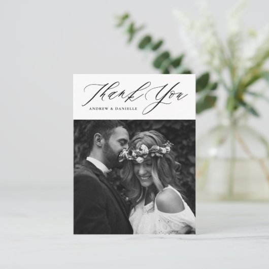 Zwart elegant script verticale bruiloft Hartelijk Briefkaart (Staand voorkant)