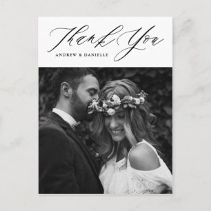 Zwart elegant script verticale bruiloft Hartelijk Briefkaart