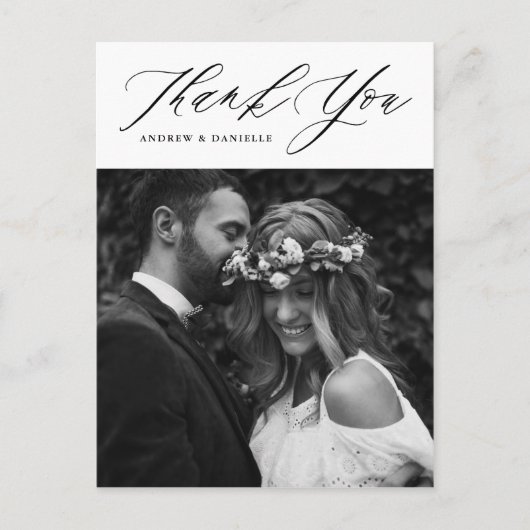 Zwart elegant script verticale bruiloft Hartelijk Briefkaart (Voorkant)