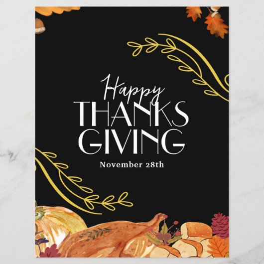 Zwart Elegant Thanksgiving etentje Printable Flyer (Voorkant)