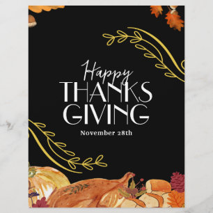 Zwart Elegant Thanksgiving etentje Printable Flyer