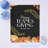 Zwart Elegant Thanksgiving etentje Printable Flyer (Enkel)