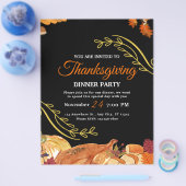 Zwart Elegant Thanksgiving etentje Printable Flyer (Enkel)