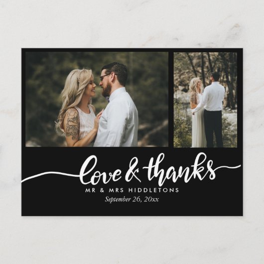 Zwart Elegant Trouwliefde en Bedankt Script Briefkaart (Voorkant)