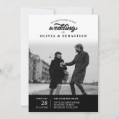 Zwart Elegant Typografie Foto Bruiloft Kaart (Voorkant)