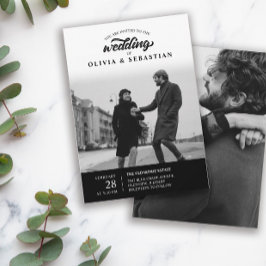 Zwart Elegant Typografie Foto Bruiloft Kaart