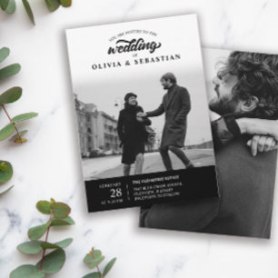 Zwart Elegant Typografie Foto Bruiloft Kaart