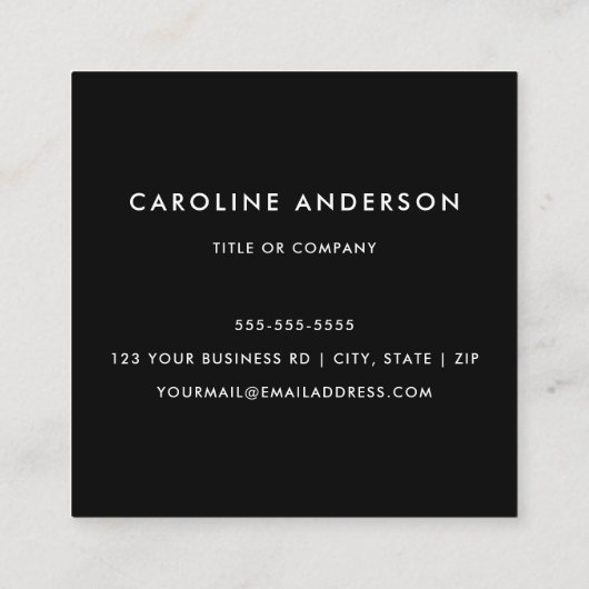 Zwart, elegant, vierkant, professioneel vierkante visitekaartje (Achterkant)