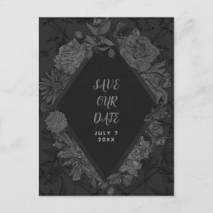 Zwart Elegant Vintage Bloem Motief Save the Date Aankondigingskaart