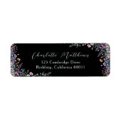 Zwart Elegant Wildflower Bloemen Script Wedding Etiket (Voorkant)