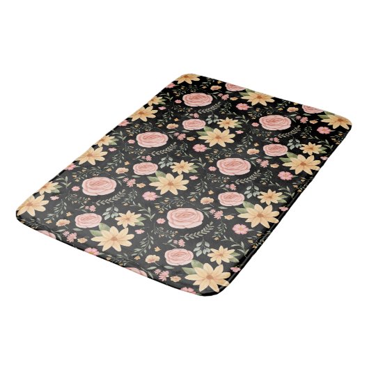 Zwart Elegant Wildflower Roos Pattern Badmat (Gekanteld)