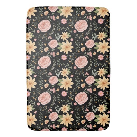 Zwart Elegant Wildflower Roos Pattern Badmat (Voorkant Verticaal)