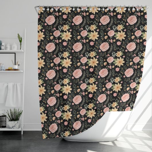 Zwart Elegant  Wildflower Roos Pattern Douchegordijn