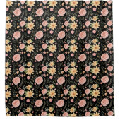Zwart Elegant  Wildflower Roos Pattern Douchegordijn (Voorkant)