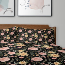 Zwart Elegant  Wildflower Roos Pattern