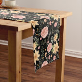 Zwart Elegant  Wildflower Roos Pattern Lange Tafelloper (Voorbeeld)