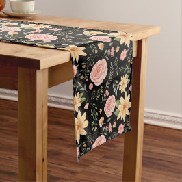 Zwart Elegant  Wildflower Roos Pattern Lange Tafelloper