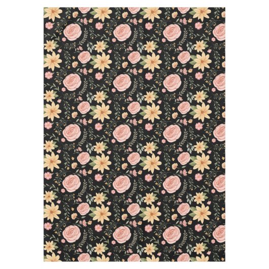 Zwart Elegant  Wildflower Roos Pattern Tafelkleed (Voorkant)