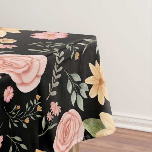 Zwart Elegant  Wildflower Roos Pattern Tafelkleed (Voorbeeld)