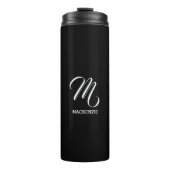 Zwart Elegant wit aangepast monogram met naam Thermosbeker (Voorkant)