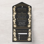 Zwart Elegante Arch Art Nouveau Huwelijk All In One Uitnodiging (Binnen)