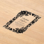 Zwart Elegante Bloemen Border Wedding Acryl Uitnodigingen (Laagn)