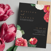 Zwart Elegante  Bloemen Huwelijksuitnodiging Kaart