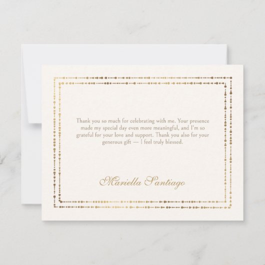 Zwart Elegante Bloemen Quinceanera Dank u kaart (Achterkant)