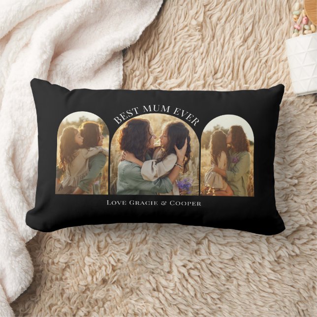 Zwart elegante boog multi foto beste mum kussen (Deken)