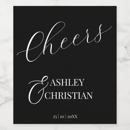 Zwart elegante eenvoudige huwelijksgunst gedrukt wijn etiket (Enkel label)