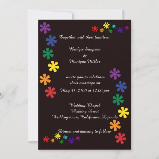 zwart elegante lgbtq bloem liefde bruiloft uitnodi kaart (Voorkant)