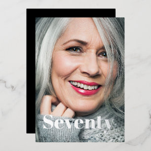 Zwart Elegante Moderne Foto 70e Verjaardag Folie Uitnodiging