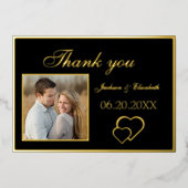 Zwart Elegante Moderne Foto Trouwen Dank u kaart (Voorkant)