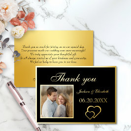 Zwart Elegante Moderne Foto Trouwen Dank u kaart