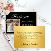 Zwart Elegante Moderne Foto Trouwen Dank u kaart