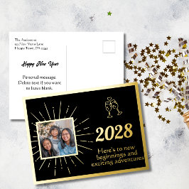 Zwart Elegante Nieuwjaarsfoto Folie Feestdagen Briefkaart