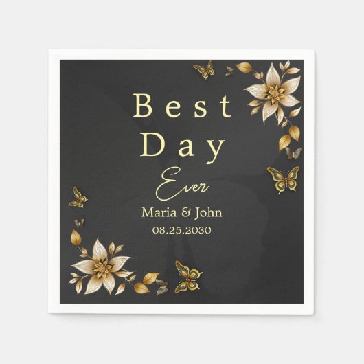 Zwart Elegante vlinders Trouwservetten Servet (Voorkant)