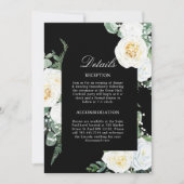 Zwart Elegante Witte Rozen Trouwruimte Kaart (Voorkant)