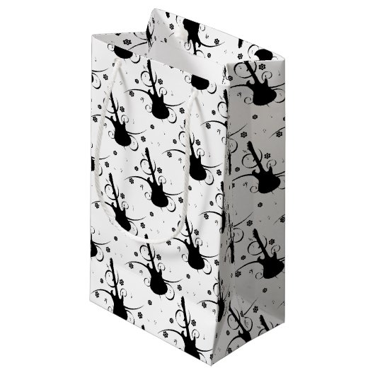 Zwart elektrisch gitaar met Floral Pattern Klein Cadeauzakje (Voorkant Gekanteld)