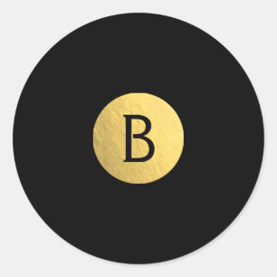 Zwart (elke kleur) Goud Folie Modern Monogram Chic Ronde Sticker