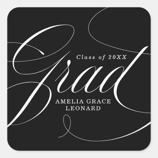 Zwart | Eloquentie-Afstuderen Vierkante Sticker (Voorkant)