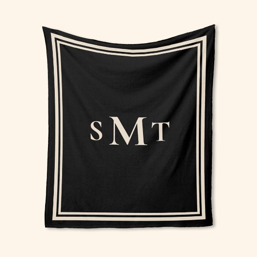 Zwart en amandel drieletterige monogram fleece deken