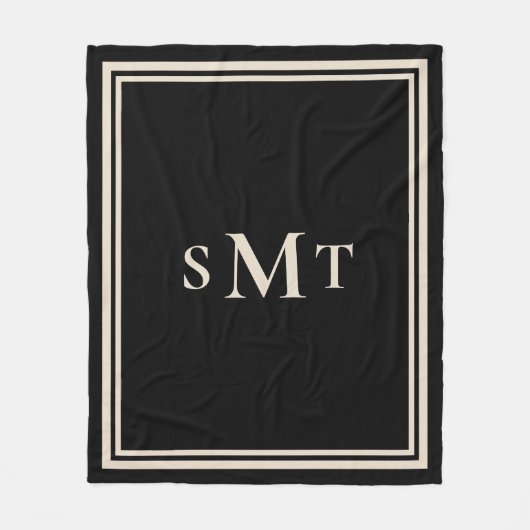 Zwart en amandel drieletterige monogram fleece deken (Voorkant)