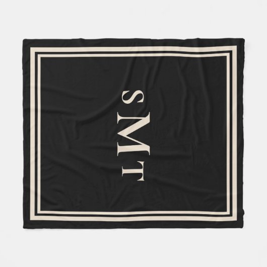 Zwart en amandel drieletterige monogram fleece deken (Voorkant (Horizontaal))