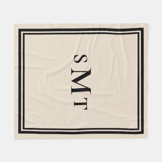 Zwart en amandel drieletterige monogram fleece deken (Voorkant (Horizontaal))