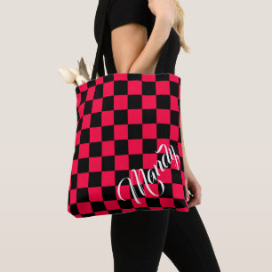 Zwart en Amerikaanse roos geruit patroon Tote Bag