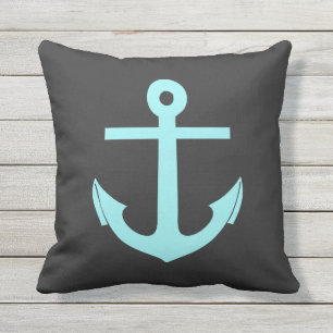 Zwart en Aqua Anchor Nautisch Buitenkussen