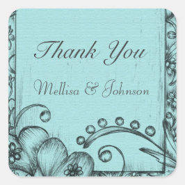  zwart en aqua blauw dank u vierkante sticker