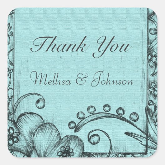 zwart en aqua blauw dank u vierkante sticker (Voorkant)