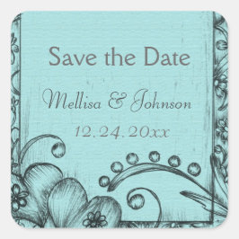  zwart en aqua blauw sparen de datum vierkante sticker